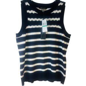 Cable & Gauge Sleeveless Knit Tank Sweater Large Blue Striped Nautical‎ $48 NWT